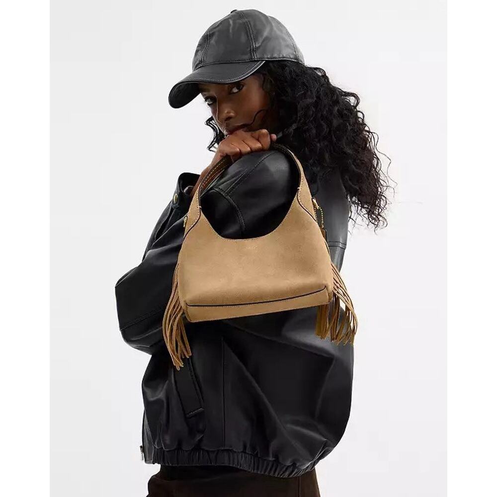 Coach Tan Suede Shoulder Bag with Braided Strap - Picture 7 of 14
